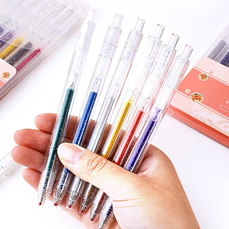 🎨 50% RABATT NU! Retractable Glitter Gel Pen Set – livfullt glitterbläck, snabbtorkande & tunn spets – perfekt för journaling, teckning och kreativa projekt ✨🖊️