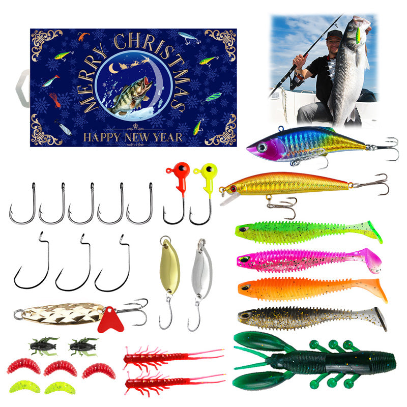 Jul Fiskebete Adventskalender Blind Box Set med Minnow Popper Skedar