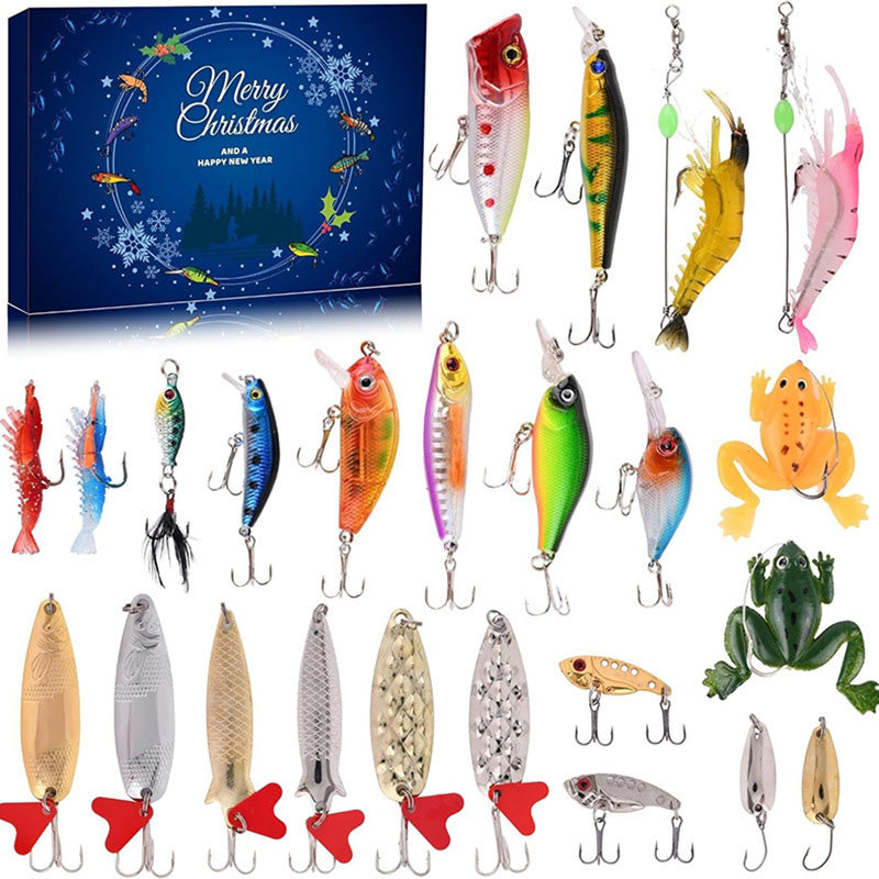 Jul Fiskebete Adventskalender Blind Box Set med Minnow Popper Skedar
