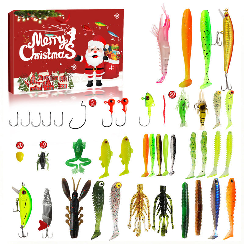 Jul Fiskebete Adventskalender Blind Box Set med Minnow Popper Skedar