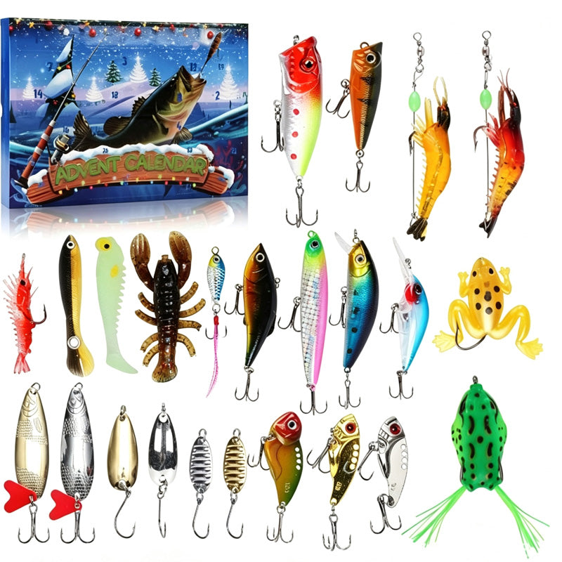Jul Fiskebete Adventskalender Blind Box Set med Minnow Popper Skedar