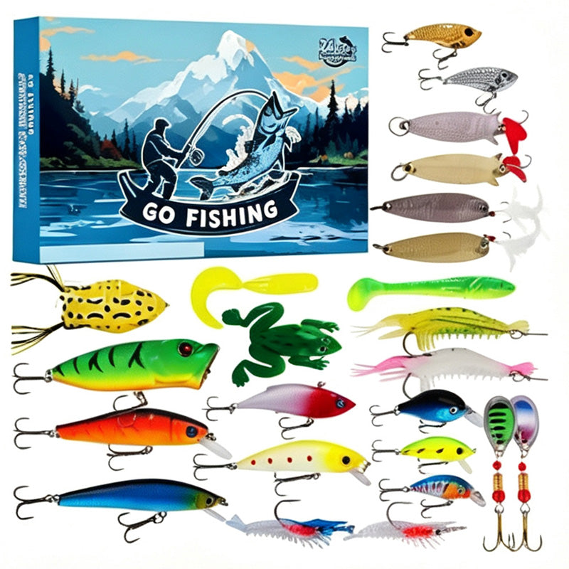 Jul Fiskebete Adventskalender Blind Box Set med Minnow Popper Skedar