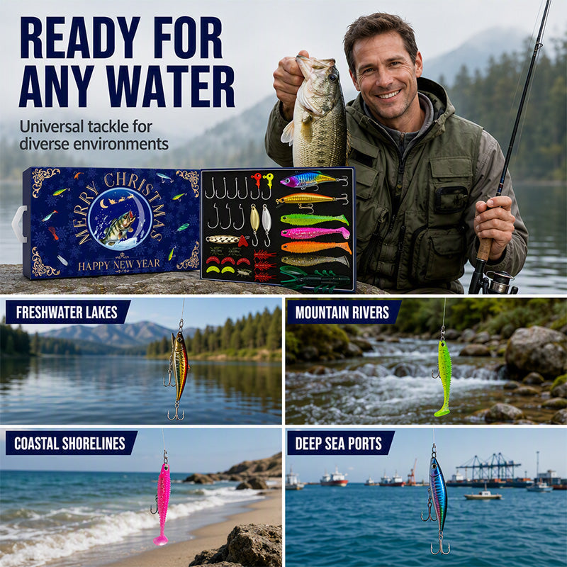 Jul Fiskebete Adventskalender Blind Box Set med Minnow Popper Skedar