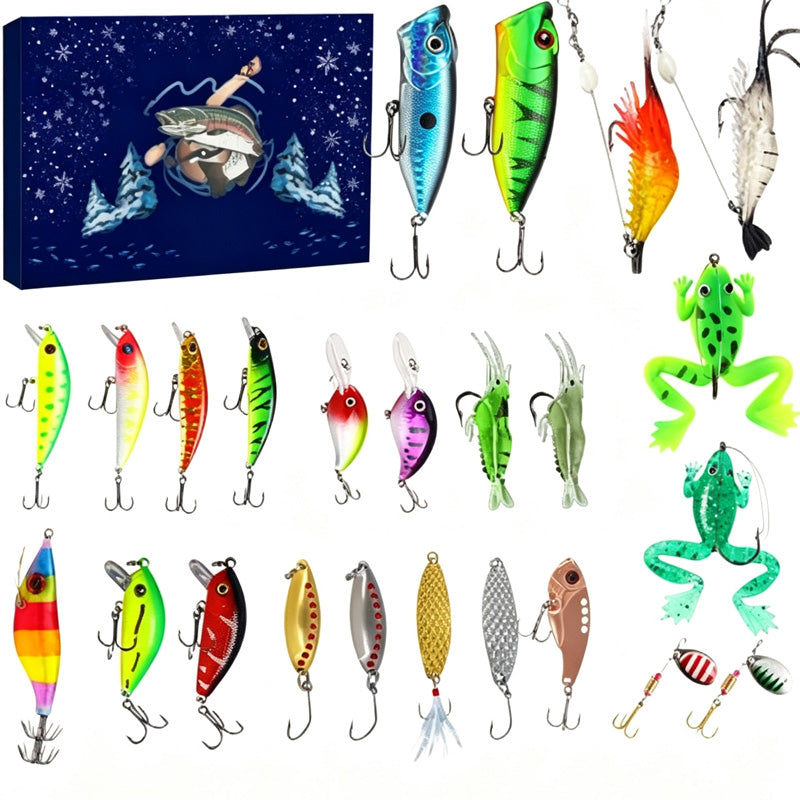 Jul Fiskebete Adventskalender Blind Box Set med Minnow Popper Skedar
