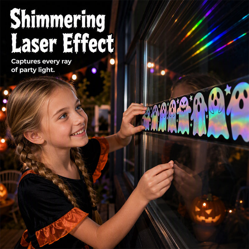 🎃 50% RABATT NU! Halloween Holographic Laser Ghost Border Sticker – bländande spökdesign, regnbågsskimmer & 5 meter – perfekt för klassrum, hem och fönster 👻✨