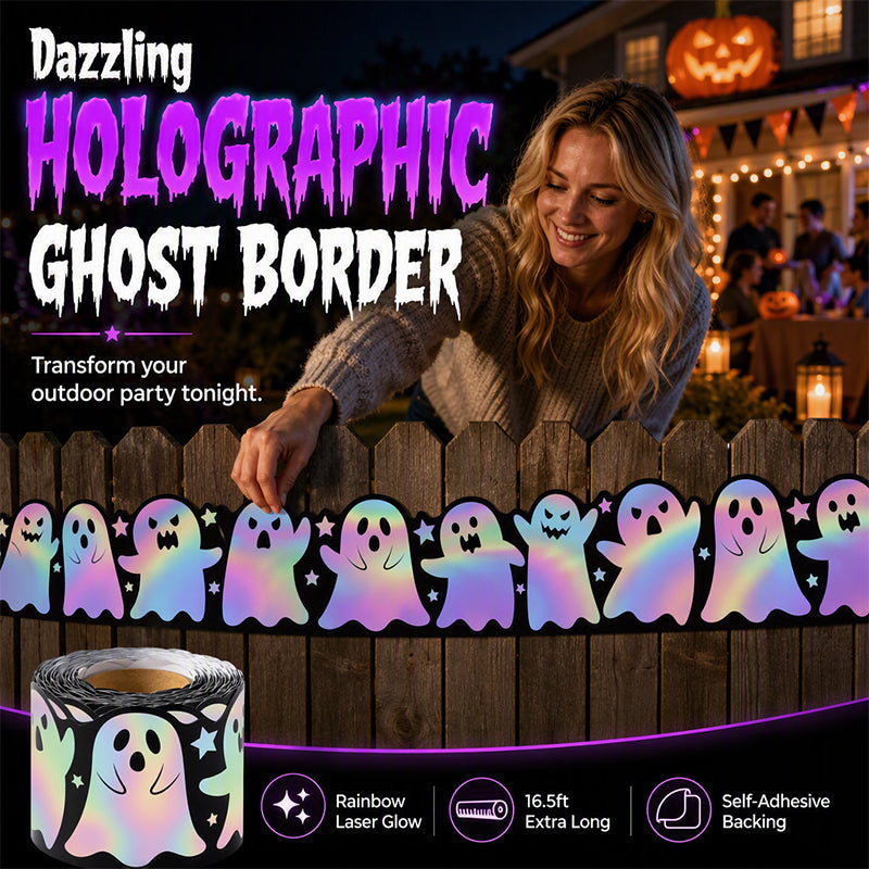 🎃 50% RABATT NU! Halloween Holographic Laser Ghost Border Sticker – bländande spökdesign, regnbågsskimmer & 5 meter – perfekt för klassrum, hem och fönster 👻✨