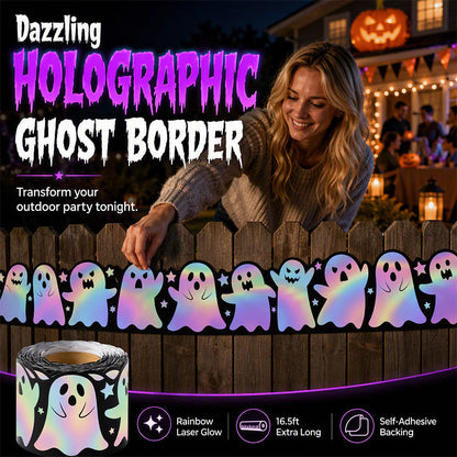 🎃 50% RABATT NU! Halloween Holographic Laser Ghost Border Sticker – bländande spökdesign, regnbågsskimmer & 5 meter – perfekt för klassrum, hem och fönster 👻✨