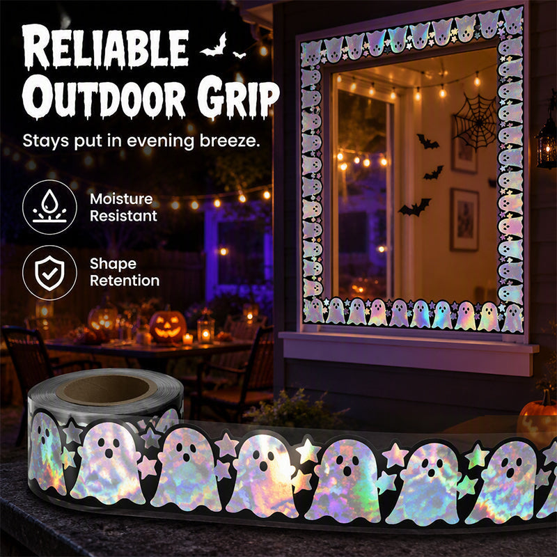🎃 50% RABATT NU! Halloween Holographic Laser Ghost Border Sticker – bländande spökdesign, regnbågsskimmer & 5 meter – perfekt för klassrum, hem och fönster 👻✨