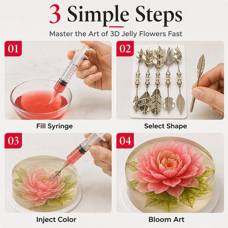 🎂 3D‑verktyg för gelatinkonst – professionellt kit, realistiska blommor & rostfritt stål – perfekt för kreativa efterrättsdekorationer ✨🎨
