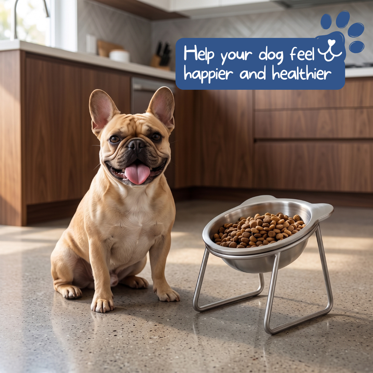 🥣 15° lutad upphöjd matskål för hund – naturlig ätposition, minskar uppstötningar & nacksmärta – perfekt för små raser och äldre hundar 🦴✨