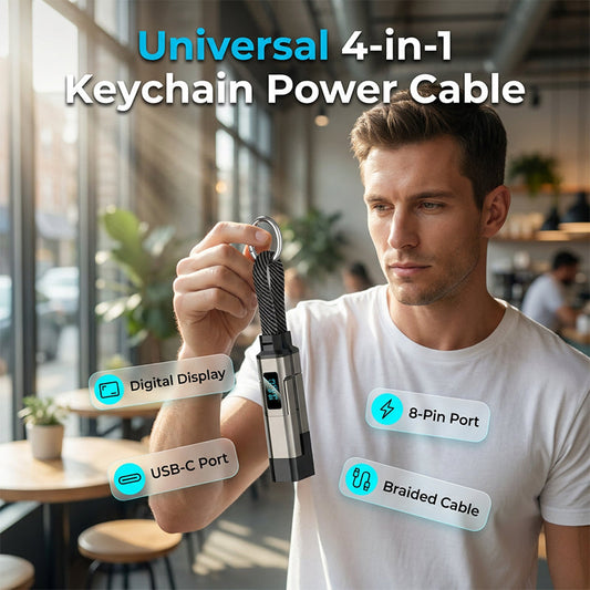 🔌 50 % RABATT NU! 4-i-1-laddningskabel med digital display och nyckelring – universell, flätad och med realtidsvisning, perfekt för nyckelknippan, resan och vardagen ✨