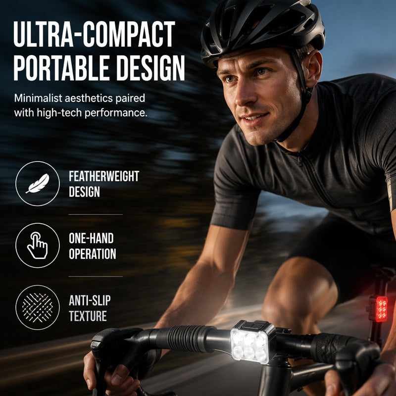 🚲📱 Stötsäkert cykeltelefonfäste + set med 6 LED-lampor – 180 lumen, laddningsbar typ-C, dubbla oberoende lampor, vattentät. Säker nattcykling! 🛡️💪