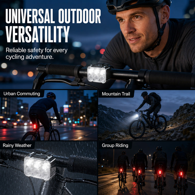 🚲📱 Stötsäkert cykeltelefonfäste + set med 6 LED-lampor – 180 lumen, laddningsbar typ-C, dubbla oberoende lampor, vattentät. Säker nattcykling! 🛡️💪