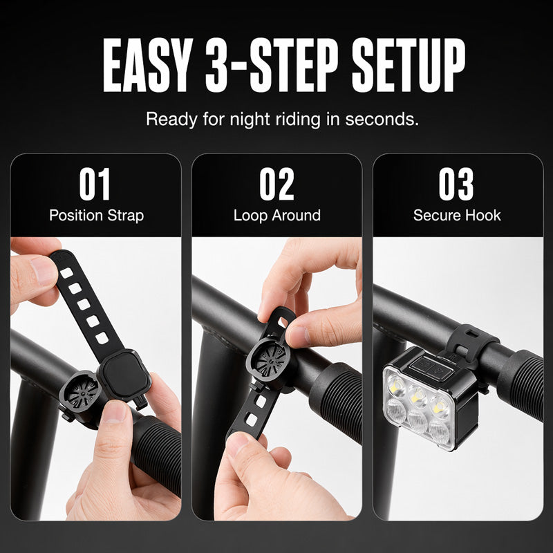 🚲📱 Stötsäkert cykeltelefonfäste + set med 6 LED-lampor – 180 lumen, laddningsbar typ-C, dubbla oberoende lampor, vattentät. Säker nattcykling! 🛡️💪