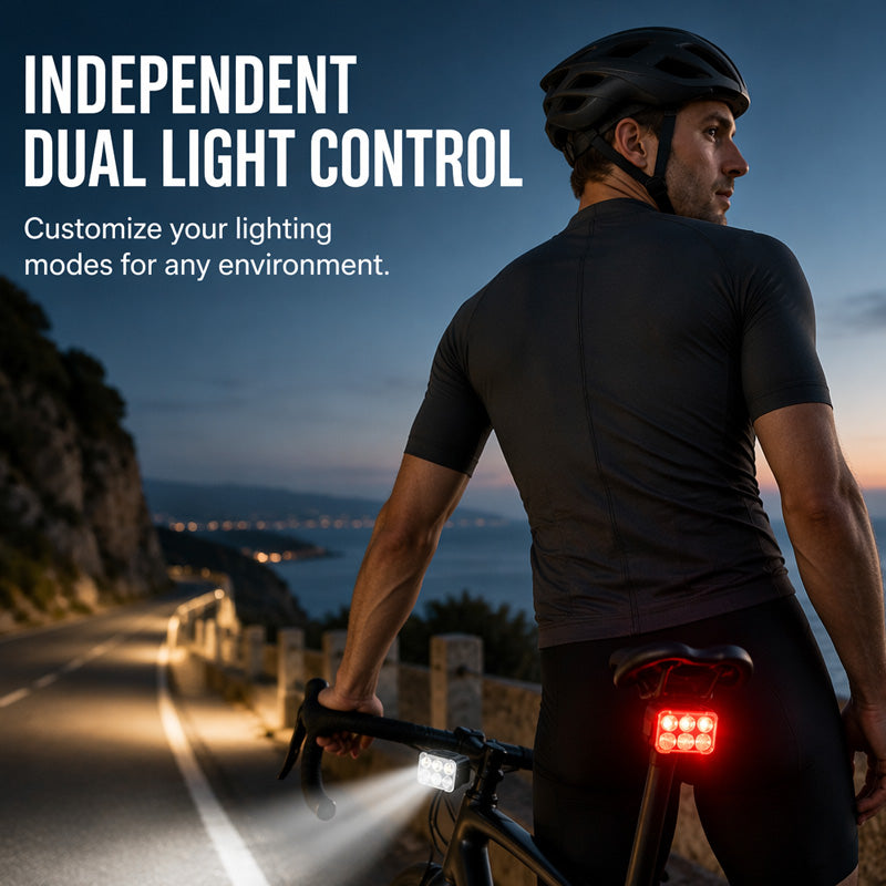 🚲📱 Stötsäkert cykeltelefonfäste + set med 6 LED-lampor – 180 lumen, laddningsbar typ-C, dubbla oberoende lampor, vattentät. Säker nattcykling! 🛡️💪