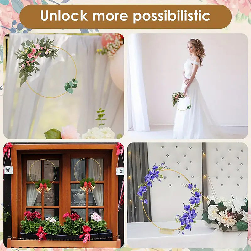 💐✨ Blomsterring i Guldfärgad Metall med Träställ – Rustik & Elegant Dekoration