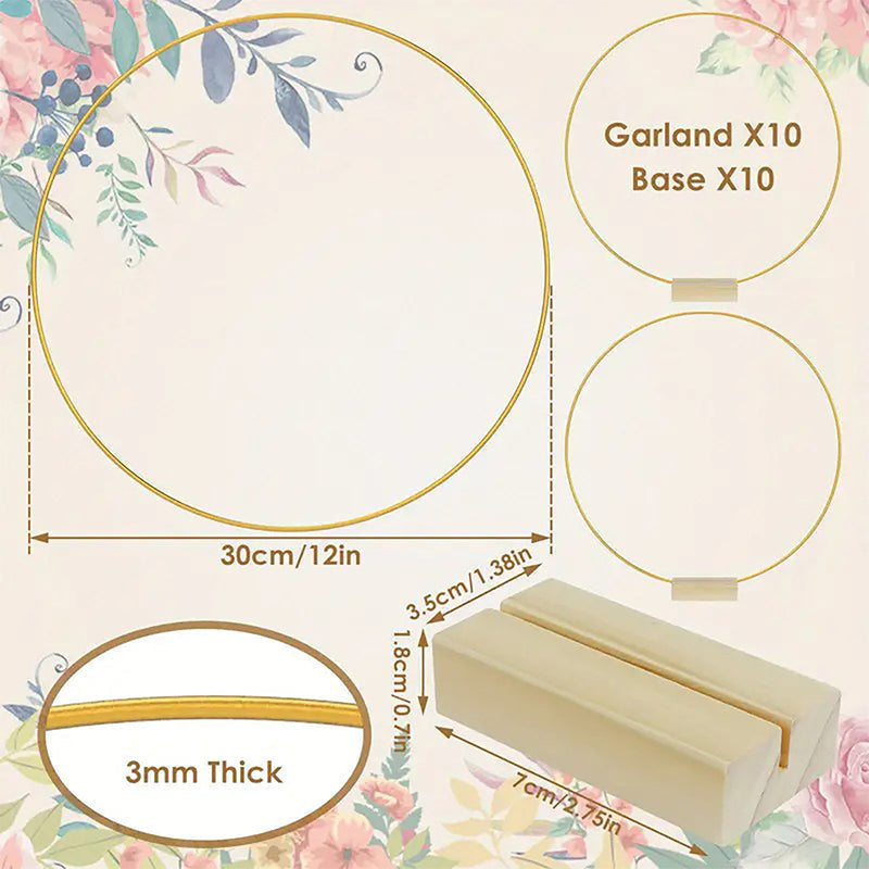 💐✨ Blomsterring i Guldfärgad Metall med Träställ – Rustik & Elegant Dekoration