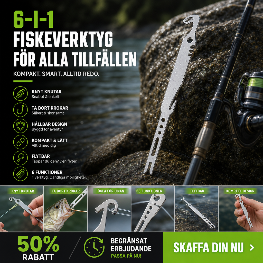 🎣 50 % RABATT NU! 🔥 6-i-1 Multifunktionsverktyg i Rostfritt Stål – Perfekt för Sportfiske & Uteliv 🐟