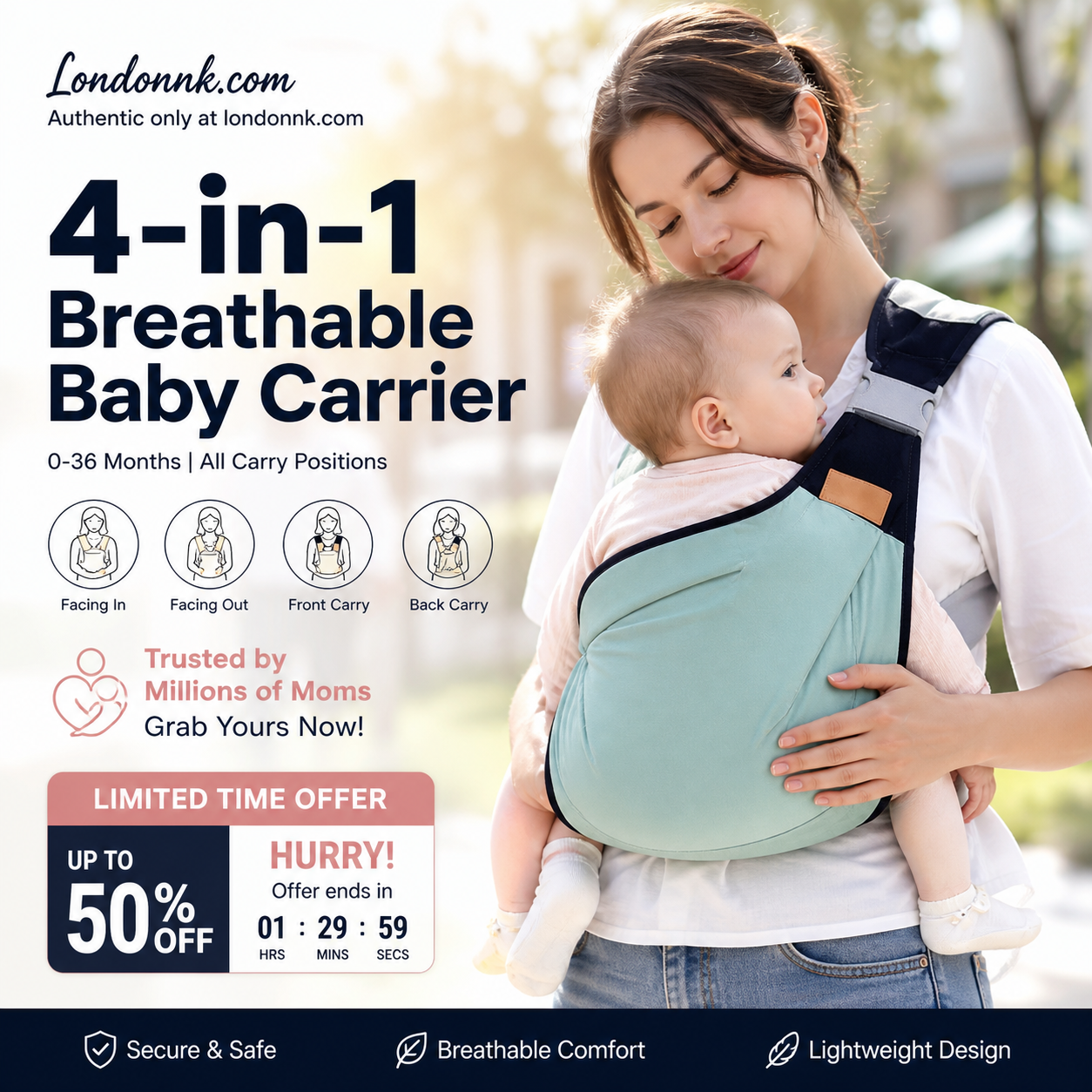 👶 50 % RABATT NU! 🧺 4-i-1 bärsele med ventilerande mesh – 0–36 månader, fram & rygg – nära barnet, händerna fria 💕